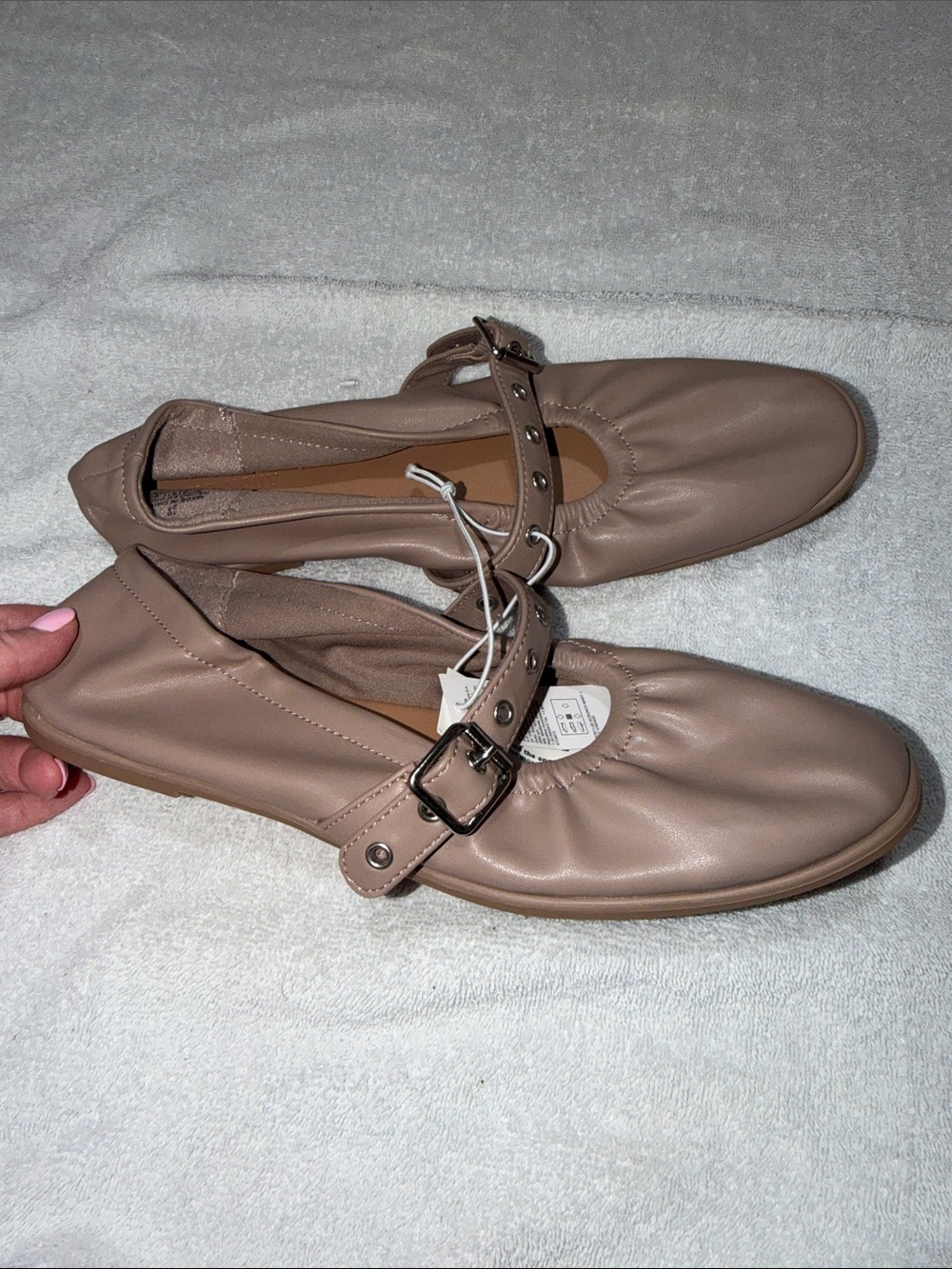 Old Navy Taupe Buckle Mary Jane Flats